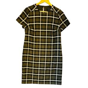Banana Republic Green Plaid Sheath Dress Small Pockets Academia Work Career Punk